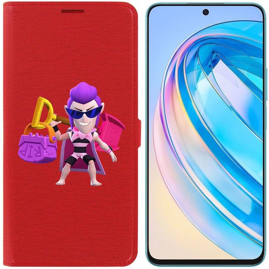 

Чехол-книжка Krutoff Eco Book для Honor X8a Brawl Stars-Пляжный Мортис (красный)