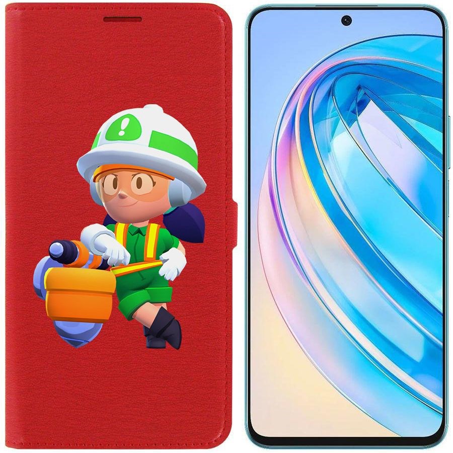 

Чехол-книжка Krutoff Eco Book для Honor X8a Brawl Stars-Строительница Джеки (красный)