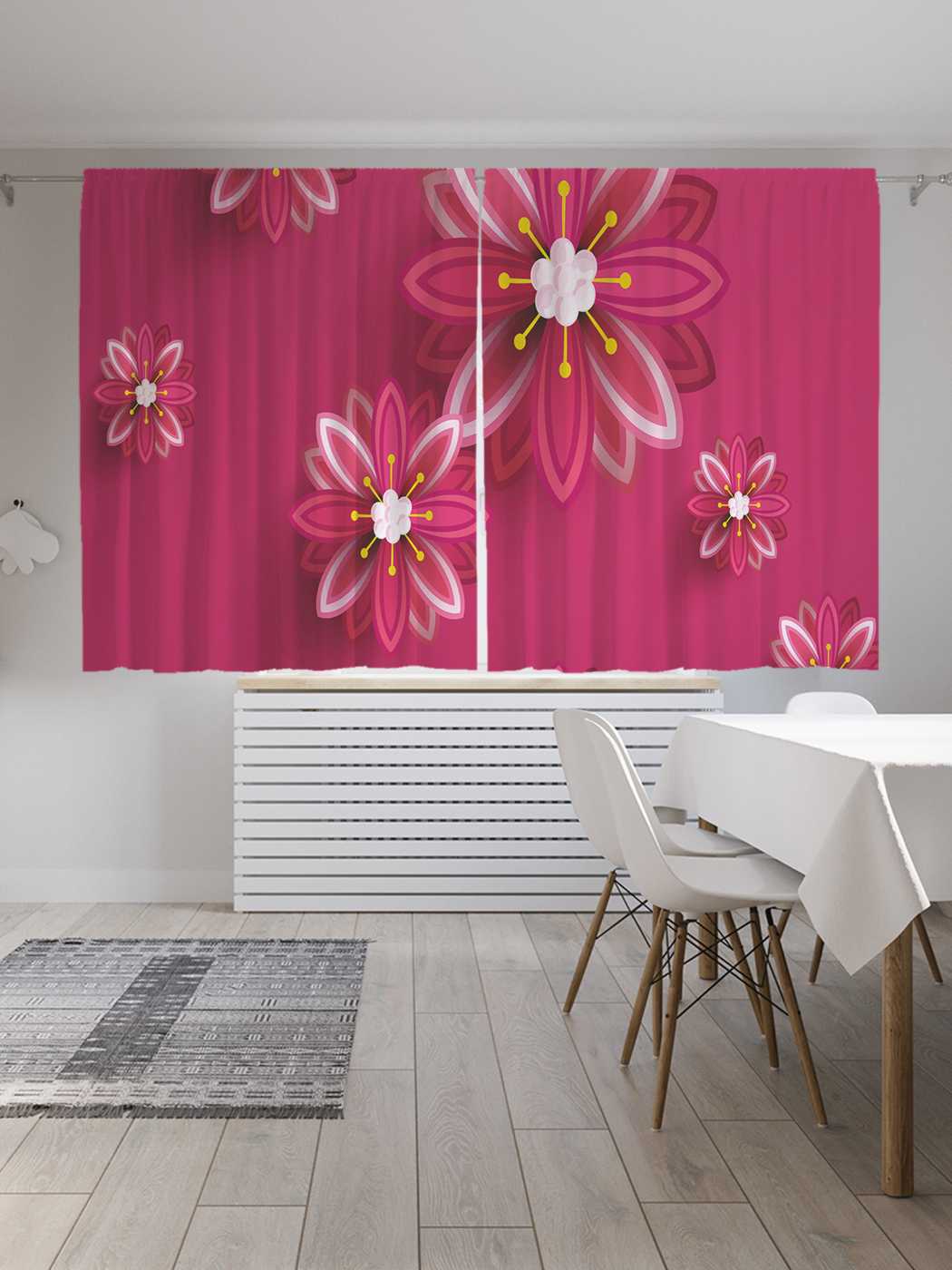 фото Шторы с фотопечатью joyarty "розовые цветы" из сатена, 290х180 см