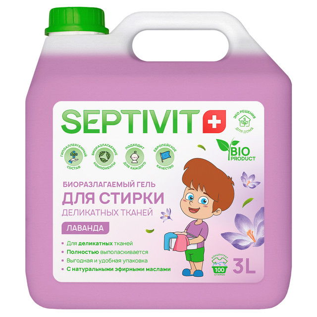 фото Гель для стирки деликатных тканей лаванда septivit premium 3л