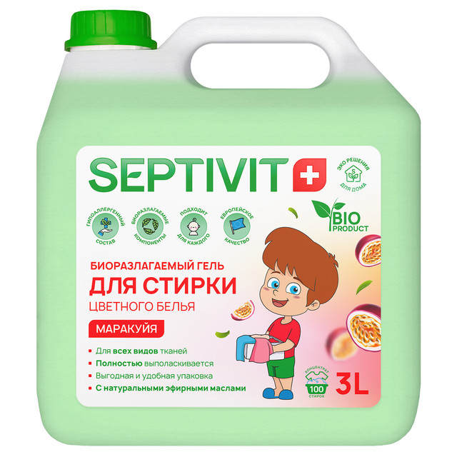 фото Гель для стирки цветного белья маракуйя septivit premium 3л