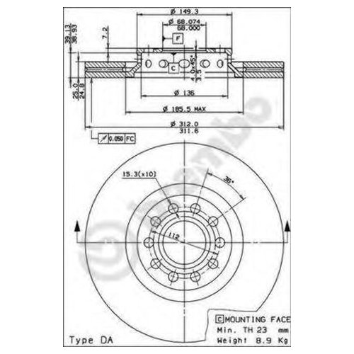 

Тормозной диск передний Brembo 09869011