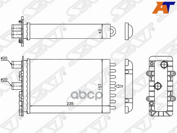 

SAT Радиатор отопителя салона VOLKSWAGEN TRANSPORTER T4 90- (дополнительный)(трубчатый)