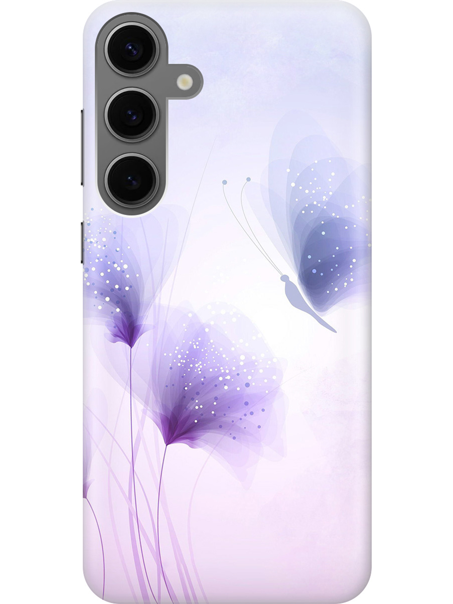 

Силиконовый чехол на Samsung Galaxy S24+ с рисунком "Бабочка и фиолетовые цветы", Фиолетовый, 20011906