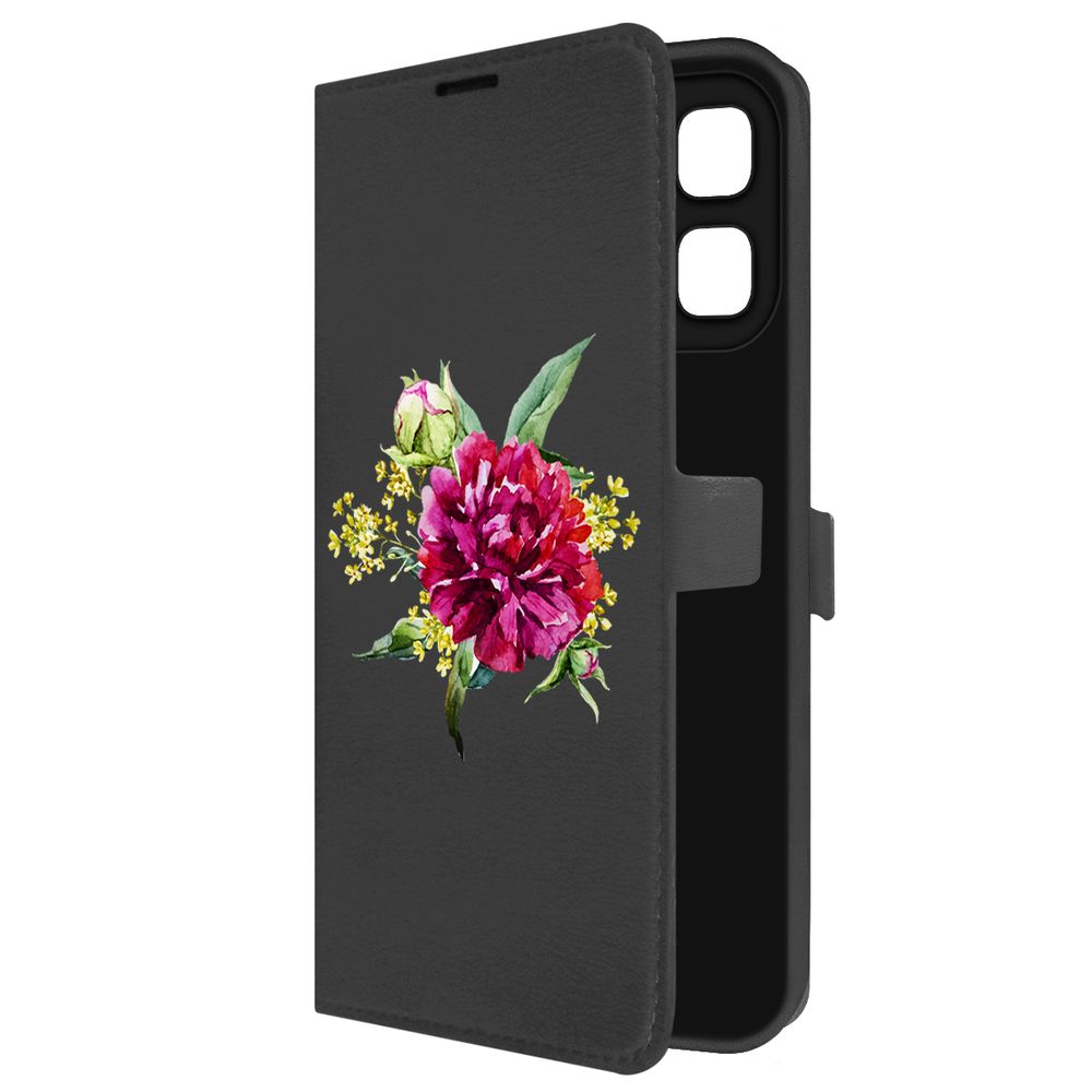 

Чехол-книжка Krutoff Eco Book для INFINIX Hot 50i Цветочная акварель (черный)