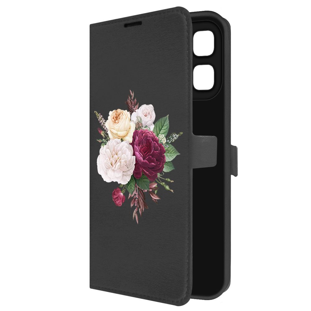 

Чехол-книжка Krutoff Eco Book для INFINIX Hot 50i Цветочная композиция (черный)