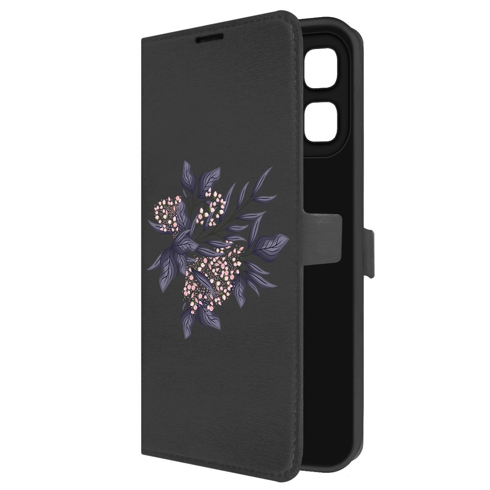 

Чехол-книжка Krutoff Eco Book для Infinix Hot 50i Розовые бутоны (черный)