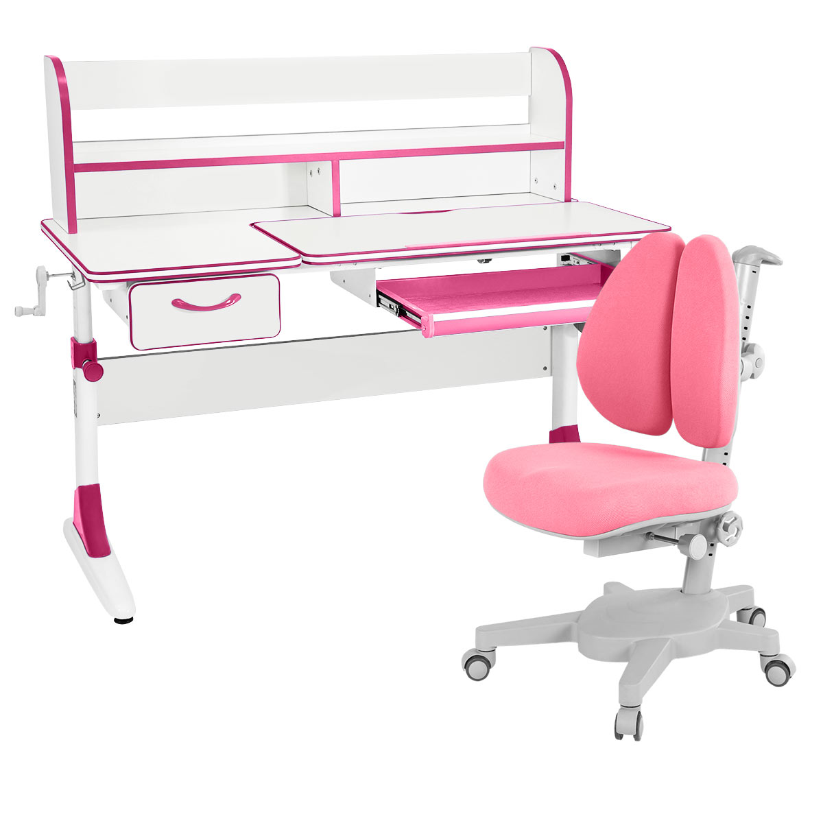 Комплект парта Anatomica Study-120 Lux белый/розовый с розовым креслом Armata Duos