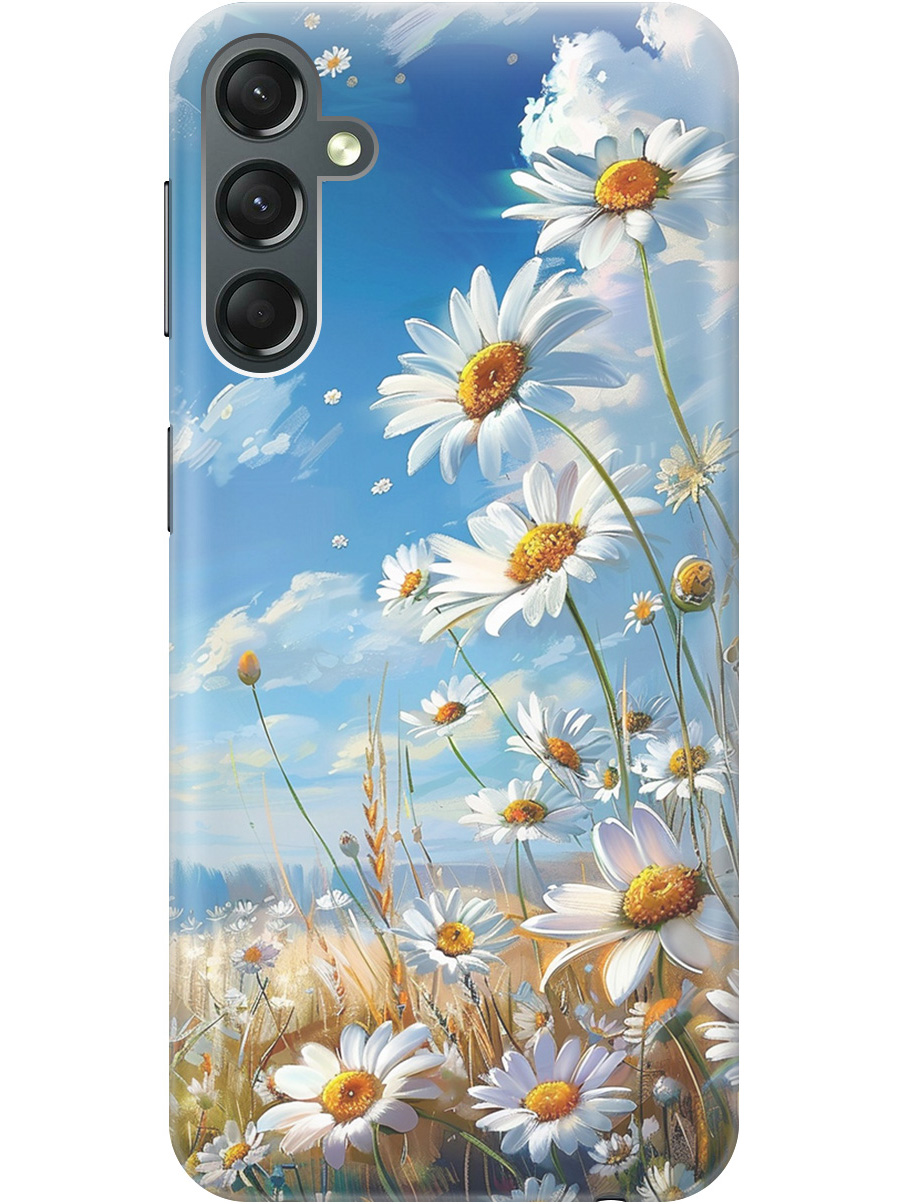 

Силиконовый чехол на Samsung Galaxy A24 с рисунком "Ромашки на поле", Белый;синий, 20001388