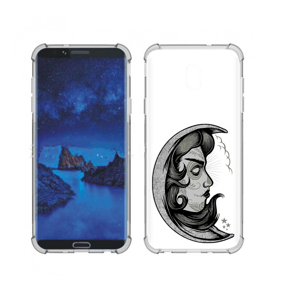 

Чехол MyPads Tocco для Samsung Galaxy J7 (2018) черно белая луна с лицом, Прозрачный, Tocco