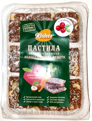 

Пастила Kisher фруктово-овощная яблоко, морковь, фундук с клюквой и кокосом 250 г
