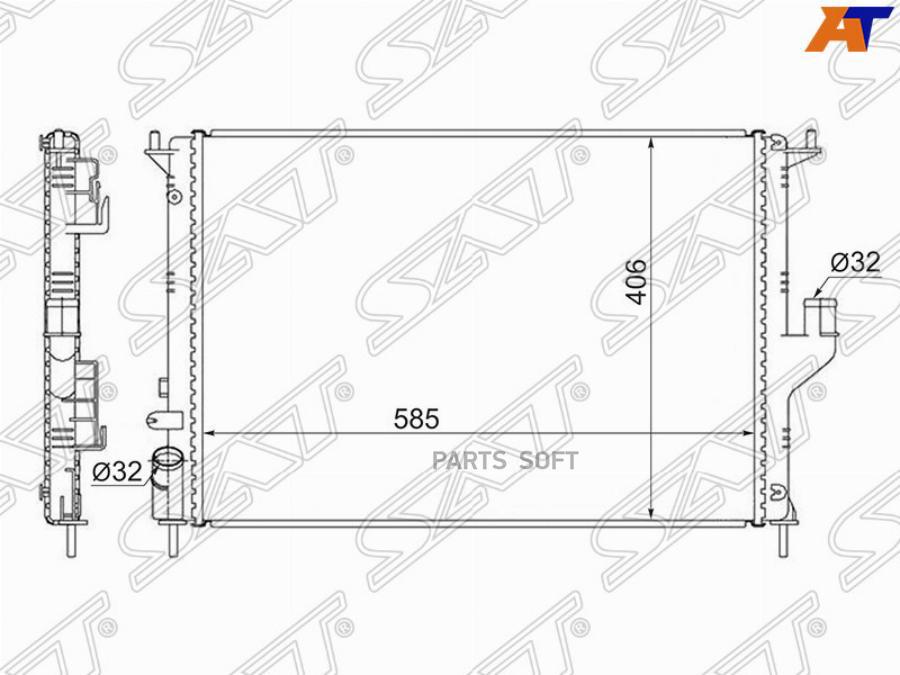 SAT Радиатор RENAULT LOGAN/SANDERO 1.4/1.6 с кондиционером 08-/RENAULT DUSTER 1.6/2.0 без