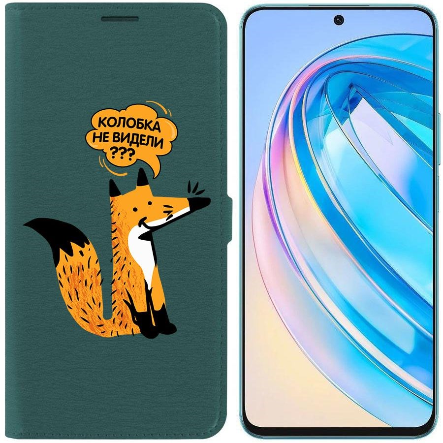 

Чехол-книжка Krutoff Eco Book для Honor X8a Лиса (зелёный опал), Зеленый
