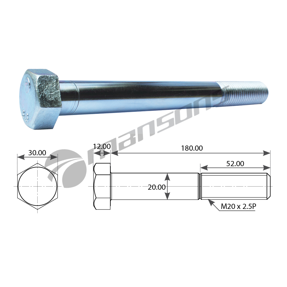 M20180_болт амортизатора! M20x2.5x52 L=180/192 SW30 BPW Mansons m20180