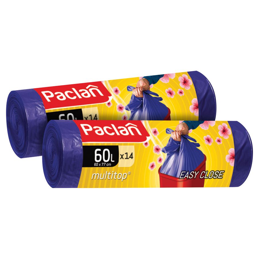 фото Мешки для мусора paclan multitop aroma пнд фиолетовый 60 л. 14 шт. в рулоне х 2 шт.