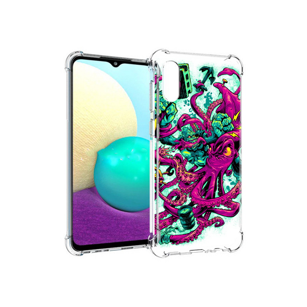 

Чехол MyPads Tocco для Samsung Galaxy M02 фиолетовый кракен (PT157689.478.657), Прозрачный, Tocco