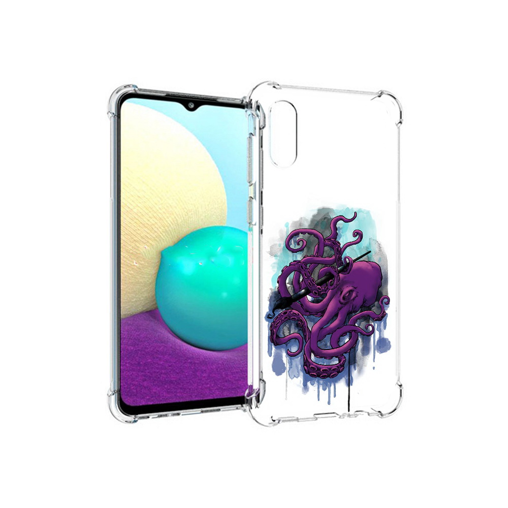 

Чехол MyPads Tocco для Samsung Galaxy M02 фиолетовый осьминог (PT157689.478.658), Прозрачный, Tocco