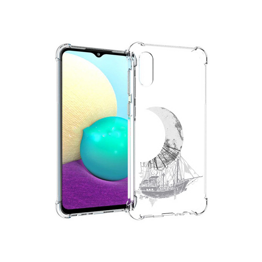 

Чехол MyPads Tocco для Samsung Galaxy M02 черно белый корабль полумесяц (PT157689.478.684), Прозрачный, Tocco