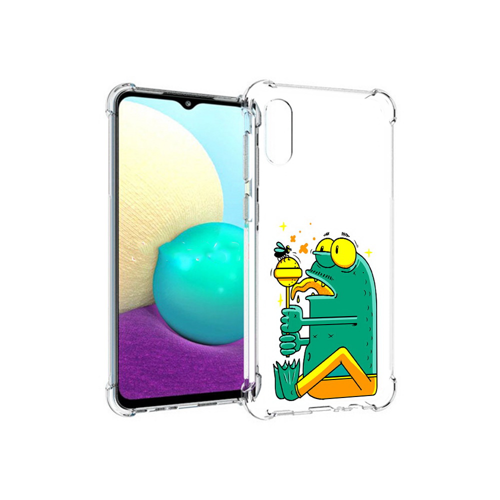 

Чехол MyPads Tocco для Samsung Galaxy M02 Зеленая лягушка с чупа чупсом (PT157689.478.85), Прозрачный, Tocco