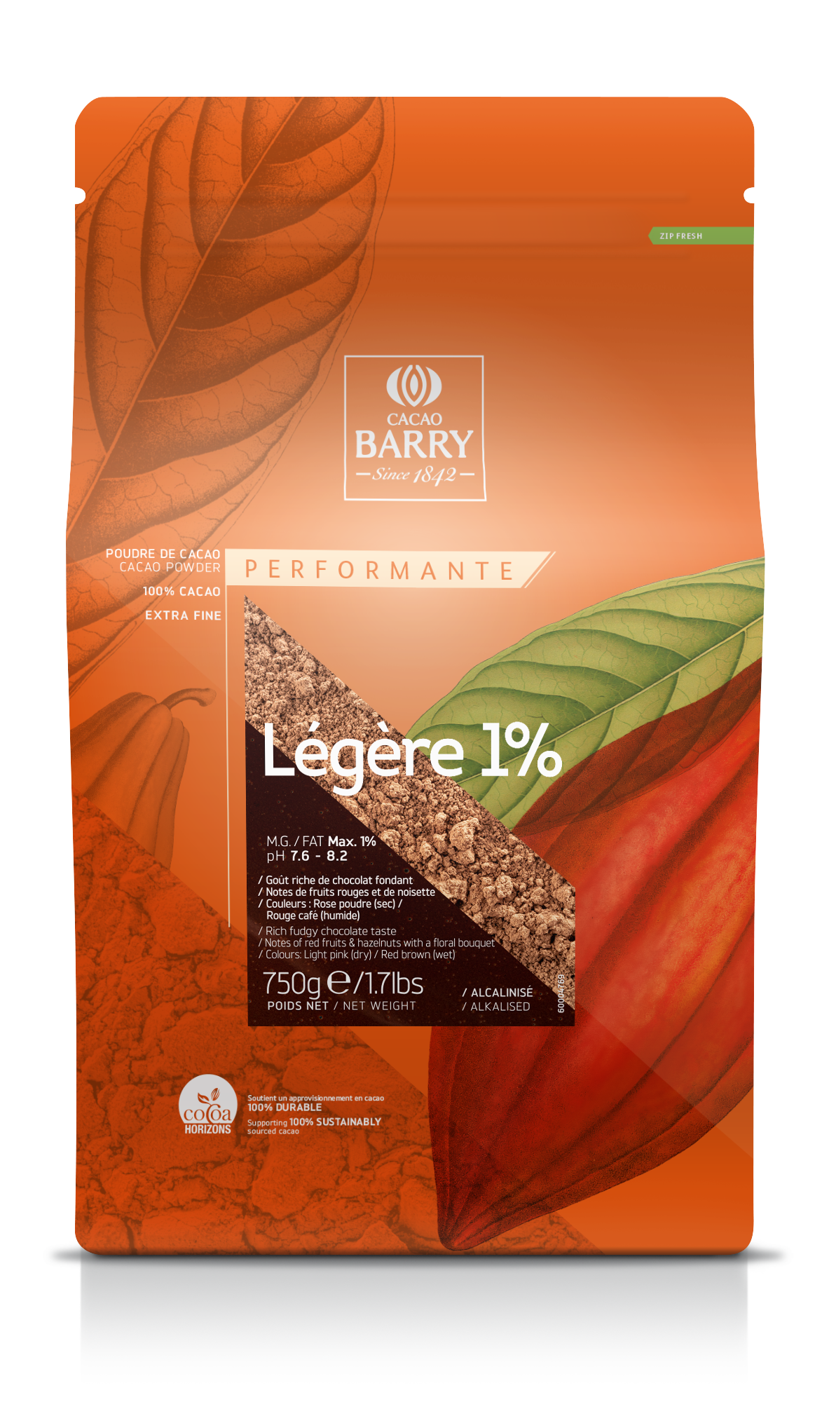 Какао-порошок CACAO BARRY 100% Legere 1%, 0,75кг