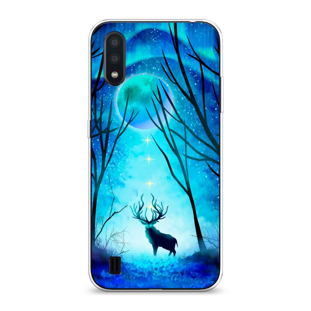 

Чехол на Samsung Galaxy A01 "Олень северное сияние", Синий;черный;голубой, 29550-1