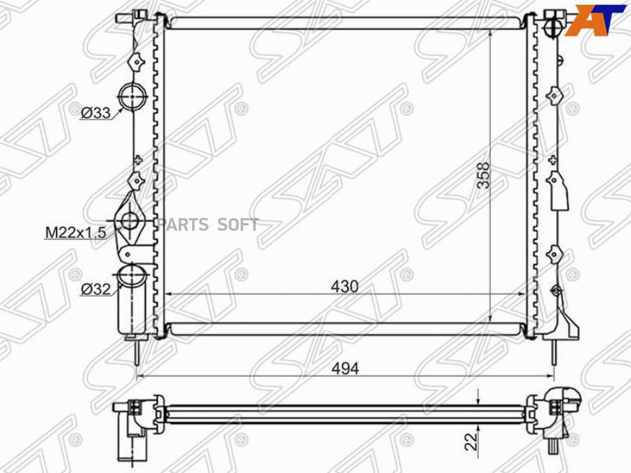 

SAT Радиатор RENAULT LOGAN 04-08/MEGANE 95-02/SCENIC 96-03 1.4/1.6/CLIO SYMBOL (трубчатый