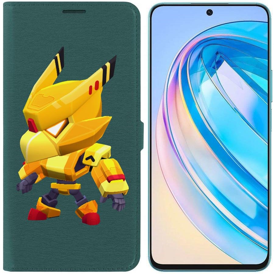 

Чехол-книжка Krutoff Eco Book для Honor X8a Brawl Stars-Ворон Золотой Меха (зелёный опал)