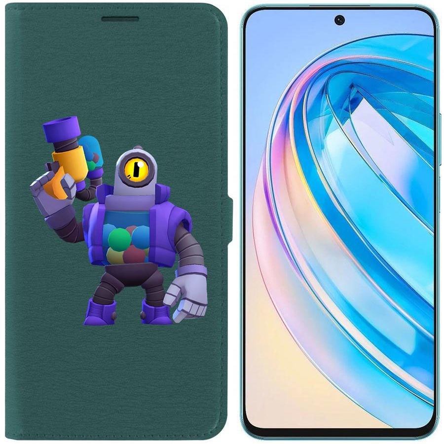 

Чехол-книжка Krutoff Eco Book для Honor X8a Brawl Stars-Рико (зелёный опал)
