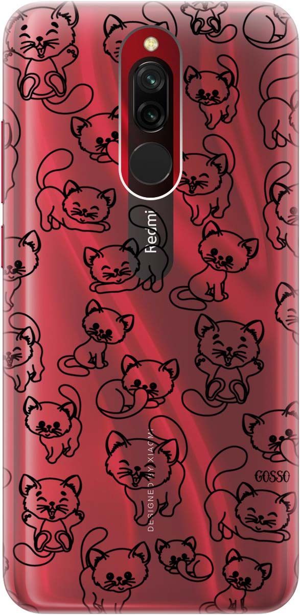 

Силиконовый чехол на Xiaomi Redmi 8 "Cute Kitties" прозрачный, Прозрачный;черный, 0