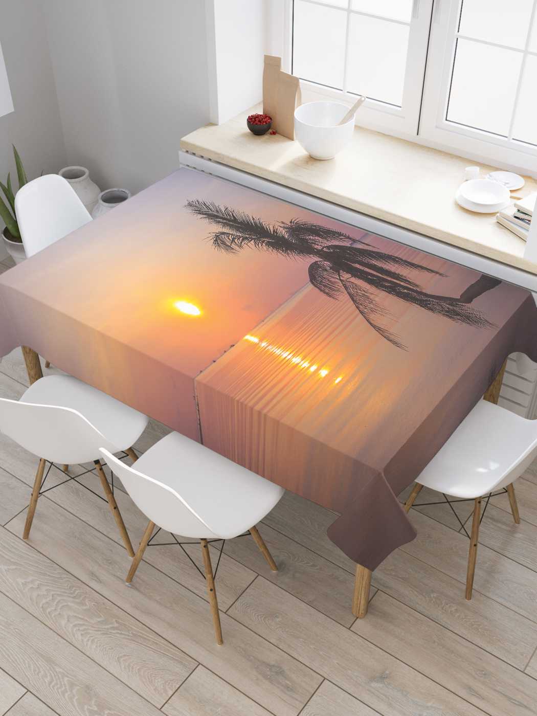 

Скатерть прямоугольная JoyArty "Пальма на закате" из сатена, 180x145 см, Оранжевый, Пальма на закате