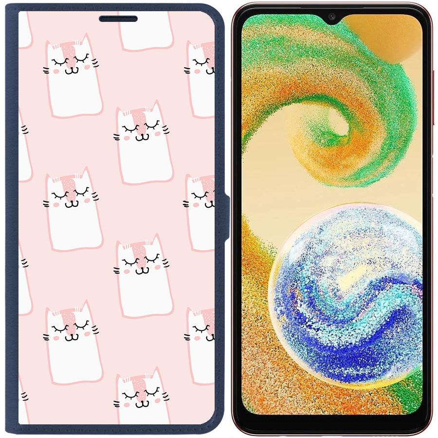 

Чехол-книжка Krutoff Eco Book для Samsung Galaxy A04s (A047) Котики паттерн (синий)