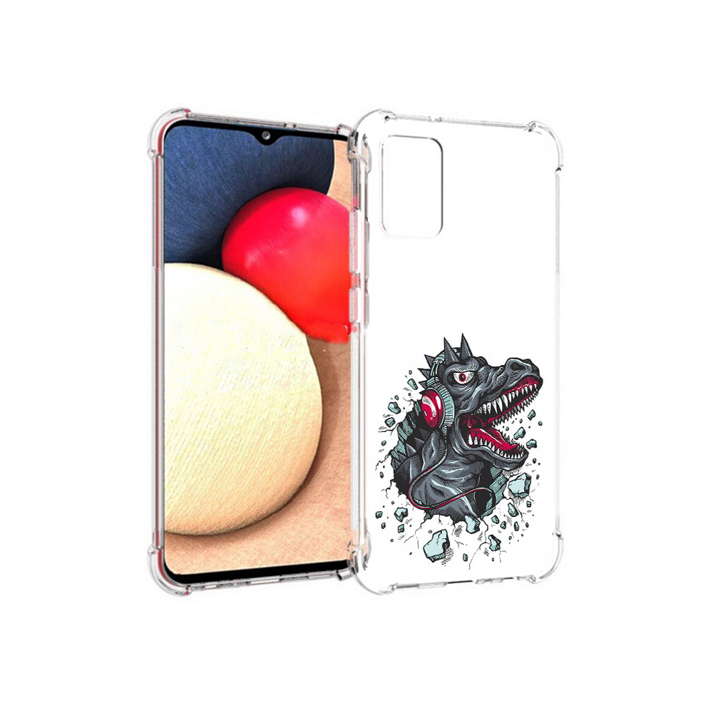 

Чехол MyPads Tocco для Samsung Galaxy A02s Нарисованный динозавр в наушниках, Прозрачный, Tocco