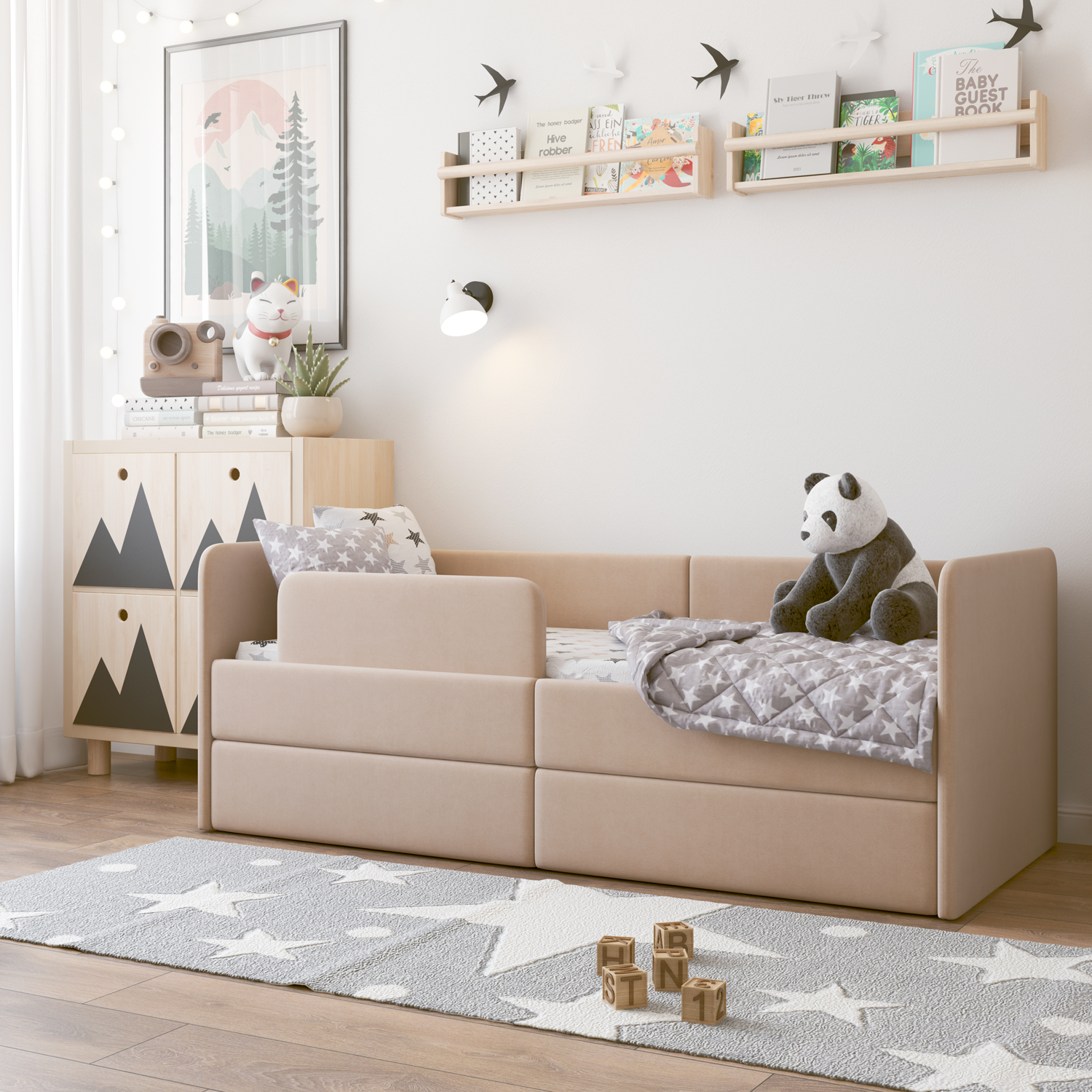 Кровать детская Romack Leo с бортиком и ящиками, арт 1200159, размер 160х70, цвет латте