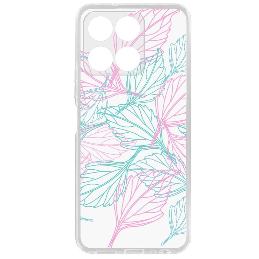 

Чехол-накладка Krutoff Clear Case Листья паттерн для Honor X6a, Прозрачный