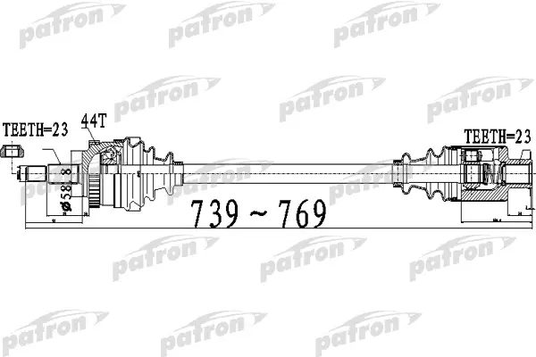 

Полуось передний мост справа 23x739x58,8x23 ABS:44T RENAULT KANGOO (KC0/1) 1.6 16V 4X4 (KC