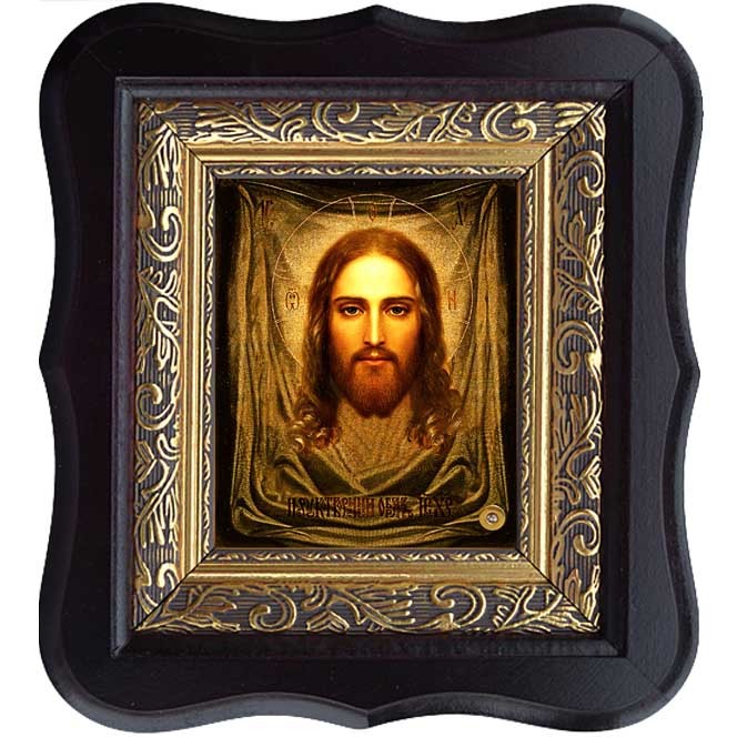 

Спас Нерукотворный. Икона Иисуса Христа на холсте с мощевиком.