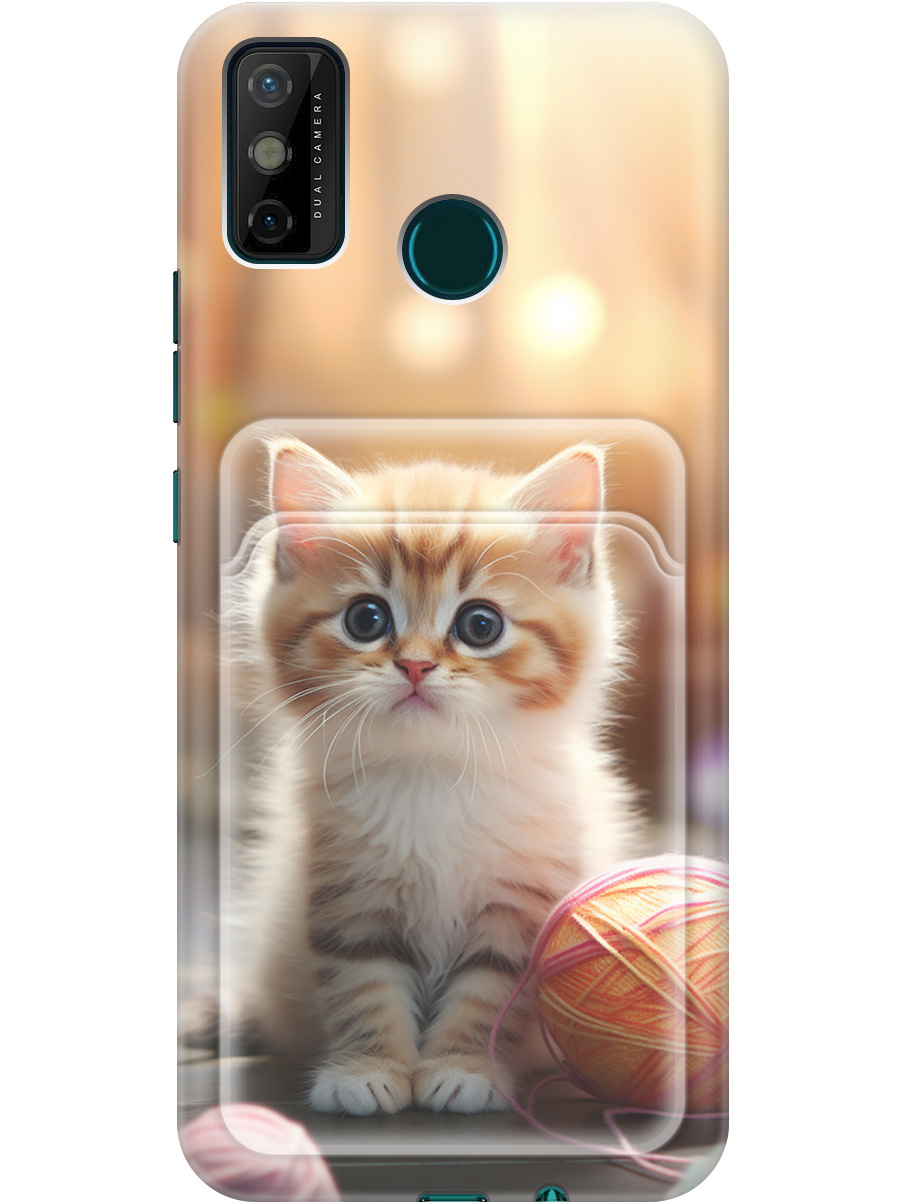 

Силиконовый чехол на Tecno Spark 6 Go с рисунком "Котик и нитки", Белый;желтый;розовый, 20012059