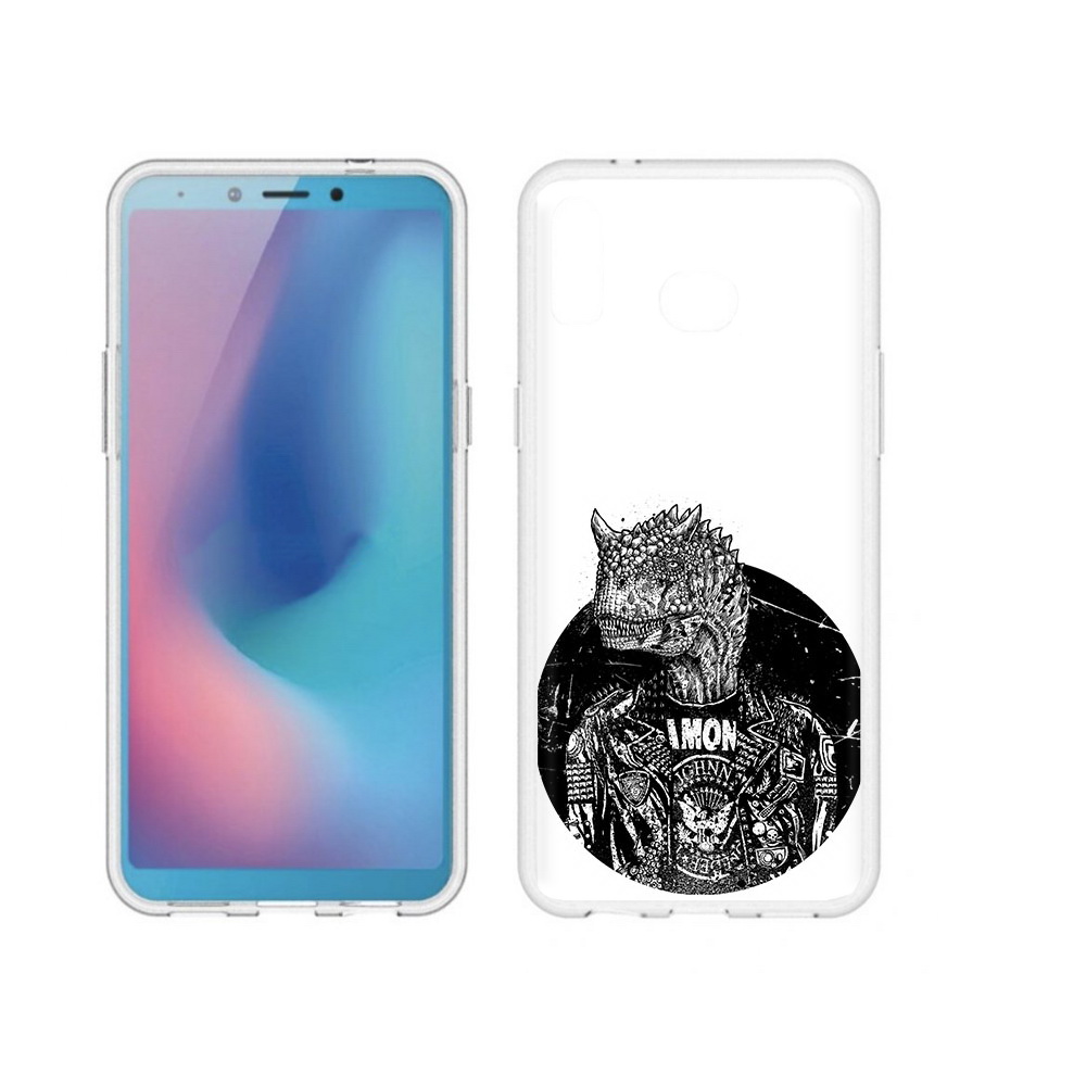 

Чехол MyPads Tocco для Samsung Galaxy A6s динозавр в куртке (PT123850.597.328), Прозрачный, Tocco