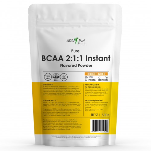 фото Bcaa atletic food bcaa 2:1:1 instant flavored powder - 500 грамм (со вкусом), апельсин