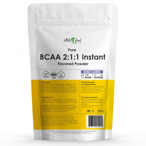 Аминокислоты БЦАА Atletic Food BCAA 2:1:1 Instant Flavored Powder - 500 г, ягоды