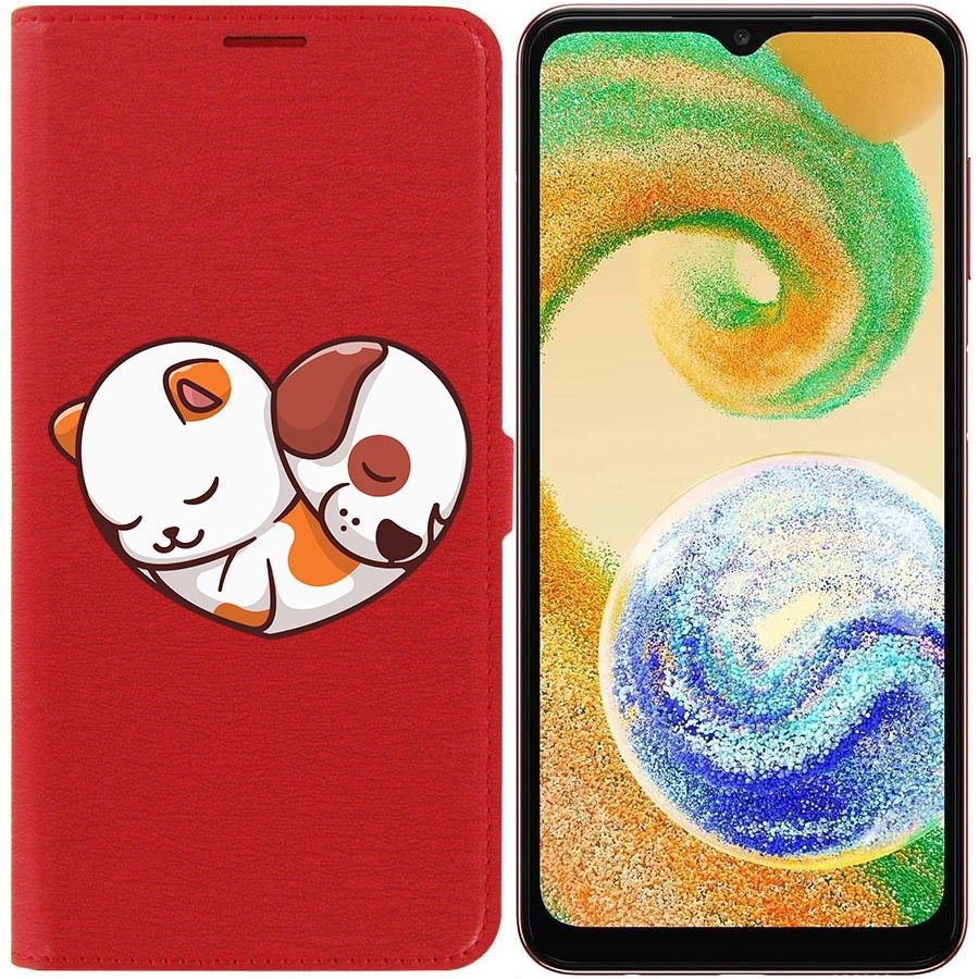 

Чехол-книжка Krutoff Eco Book для Samsung Galaxy A04s (A047) Котёнок и Щенок (красный)