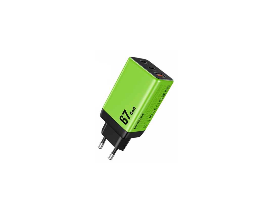 Сетевое зарядное устройство Wekome 67W GaN Charger USB-C*2 USB-A*1 WP-U157 Green