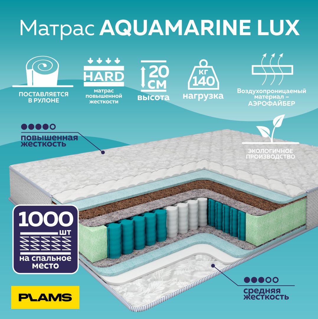 

Матрас пружинный Plams Aquamarine Lux 80х190, Белый;серый, Aquamarine Lux
