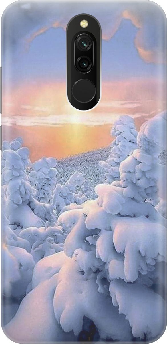 

Силиконовый чехол на Xiaomi Redmi 8 "Заснеженный лес", Белый;голубой, 441