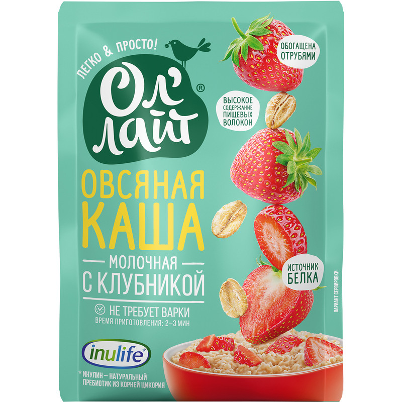 Каша Ол Лайт Овсяная молочная с Клубникой 40г 33₽