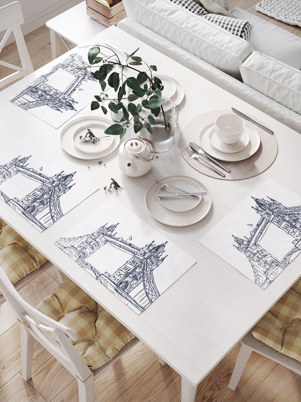 

JoyArty Комплект салфеток для сервировки стола «Тауэрский мост» (32х46 см, 4 шт.), Серый