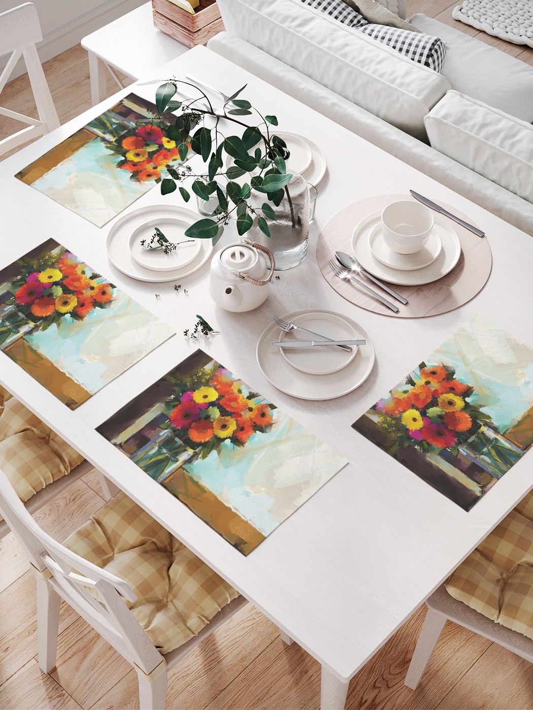 

JoyArty Салфетки для сервировки «Ваза цветов на подоконнике» (32х46 см, 4 шт.), Голубой;оранжевый;коричневый