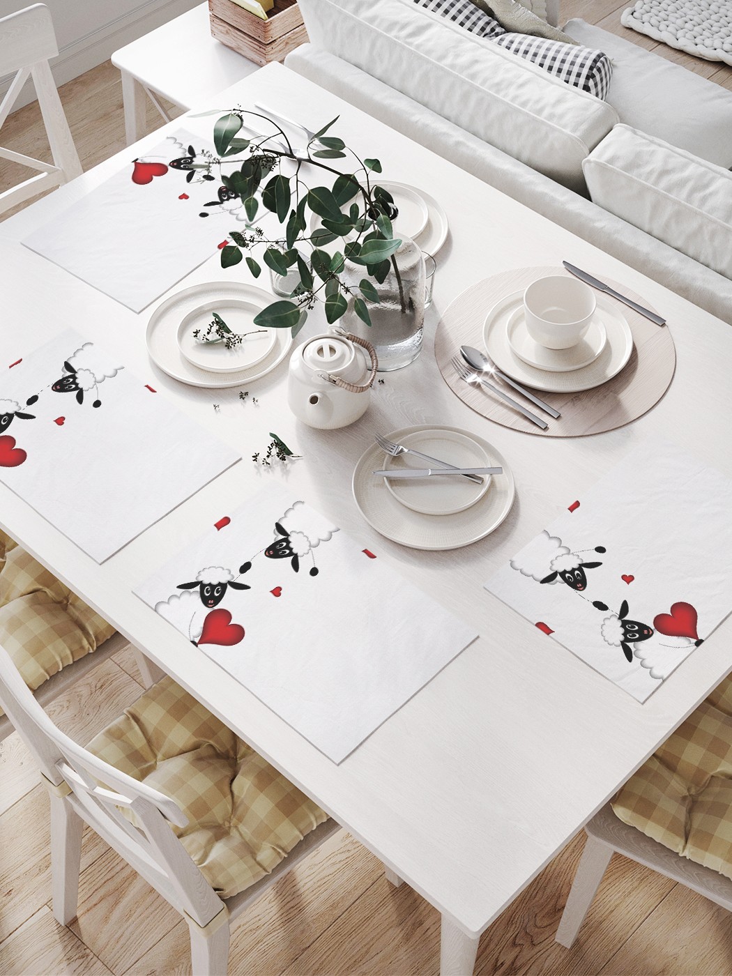 

JoyArty Комплект салфеток для сервировки стола «Влюбленные овечки» (32х46 см, 4 шт.), Серый;черный;красный