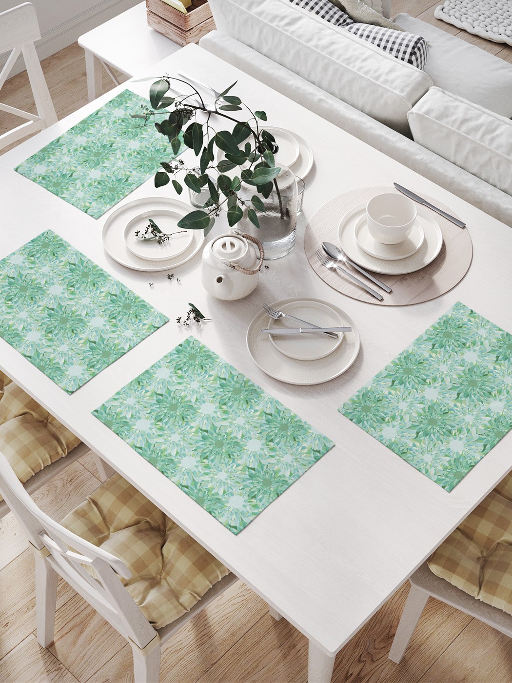 

JoyArty Комплект салфеток для сервировки стола «Цветочные узоры» (32х46 см, 4 шт.), Зеленый;серый