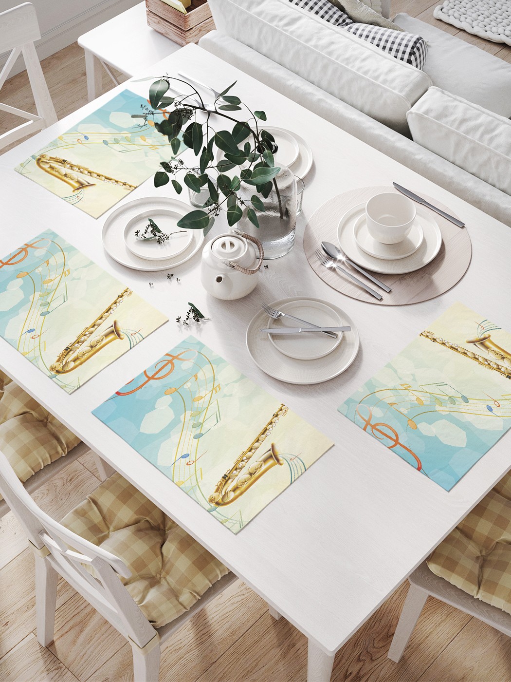 

JoyArty Комплект салфеток для сервировки стола «Божественная музыка» (32х46 см, 4 шт.), Голубой;бежевый;золотистый